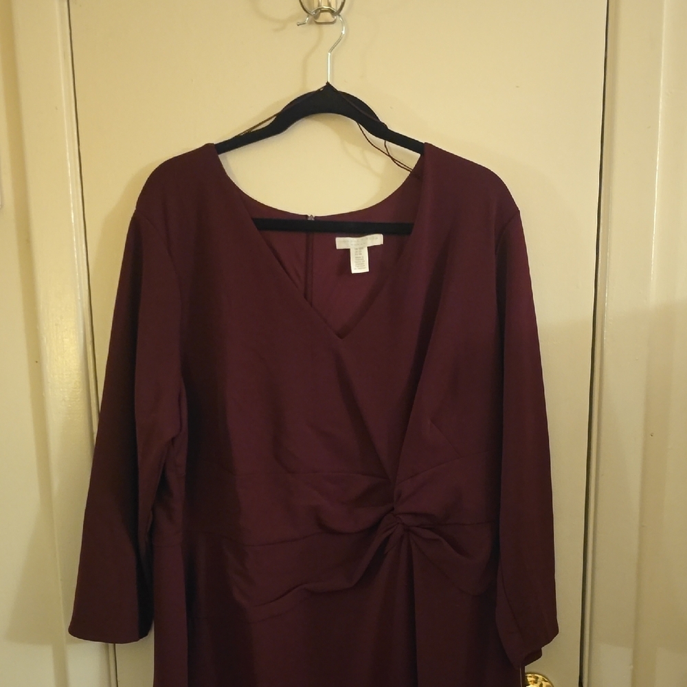 London Times Deep Burgundy Long Sleeve Dress
